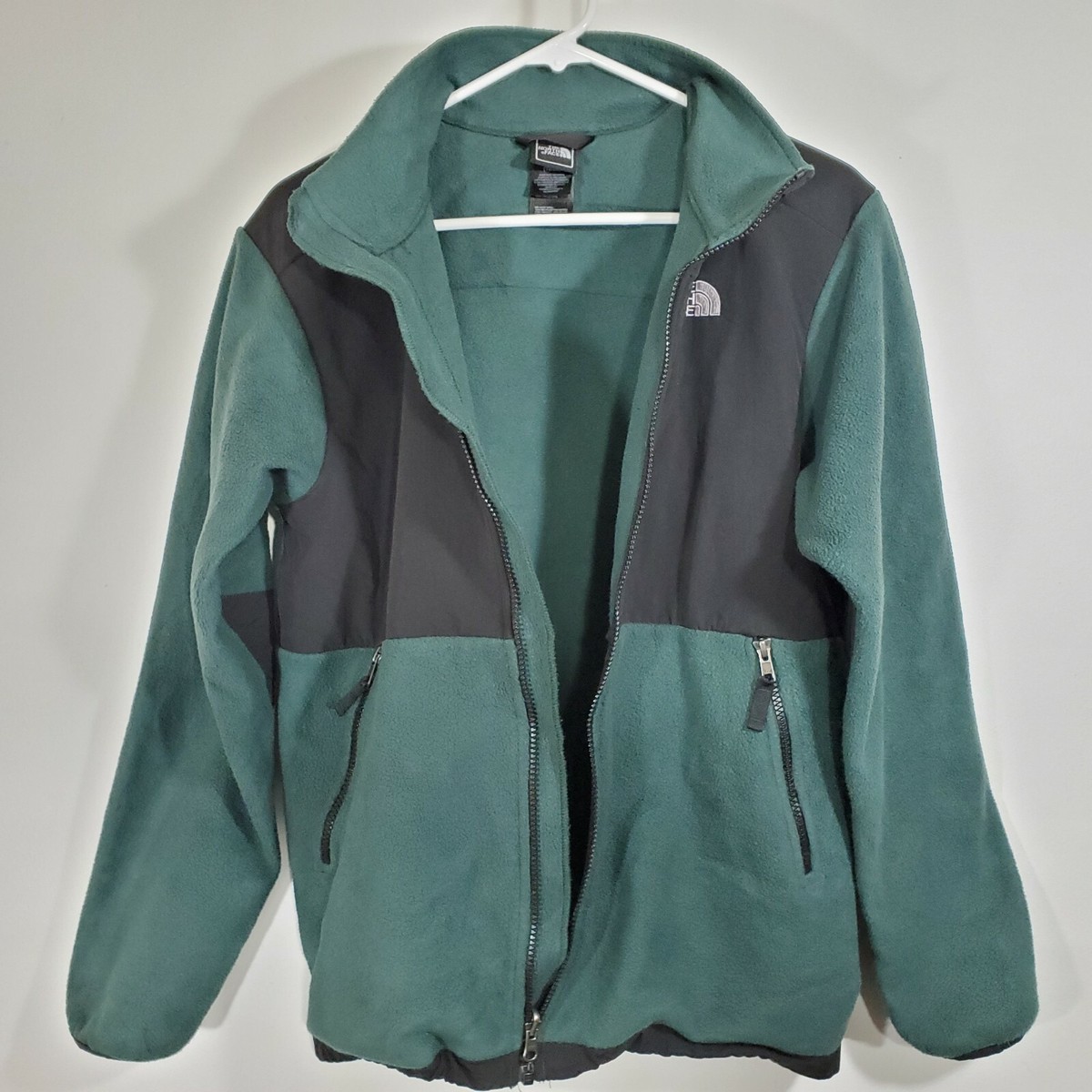 Boy's Youth North Face Green Black Fleece Zip Zipper
