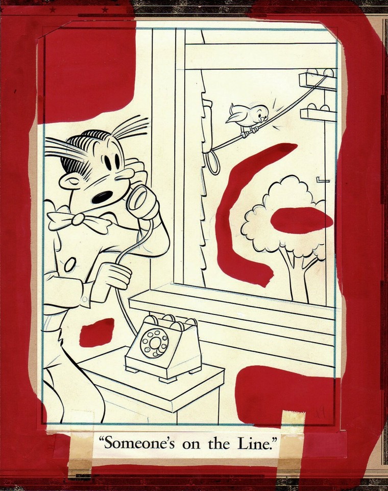 CHIC YOUNG (attributed) - Dagwood comic book back cover  Someone is on the line  Comic Art
