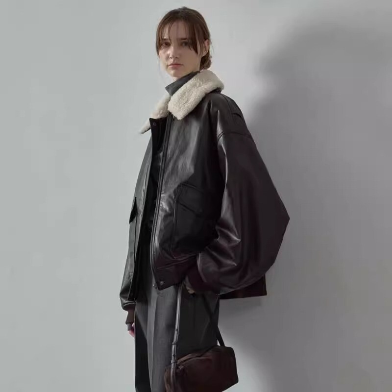 FILA Giacca top donna THE ROW pelle primavera nuovo collo pelliccia rimovibile