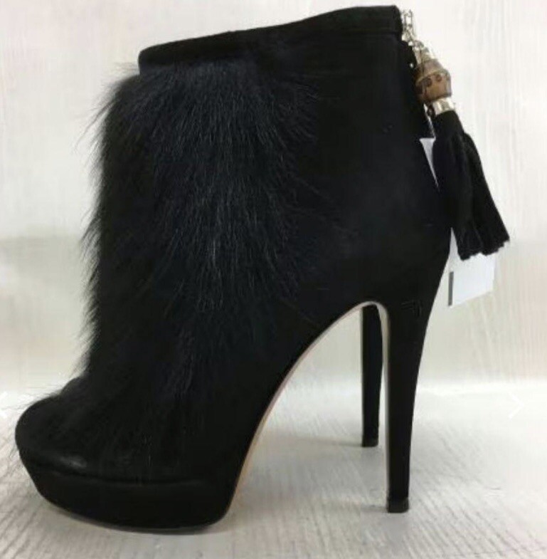 Gucci Boots Heel Fur Short Suede Black EU36.5/US6.5 0024255K