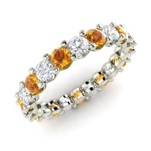 Bande de fiançailles éternité ronde 2,64 ct citrine véritable et diamant or blanc 14 carats - Photo 1/10