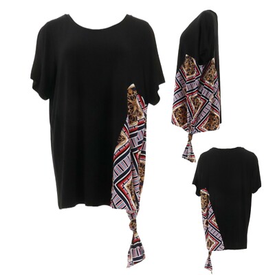 IMAN Global Chic Luxury Resort Asymmetric Scarf Top 12-14 Large Black 685-771