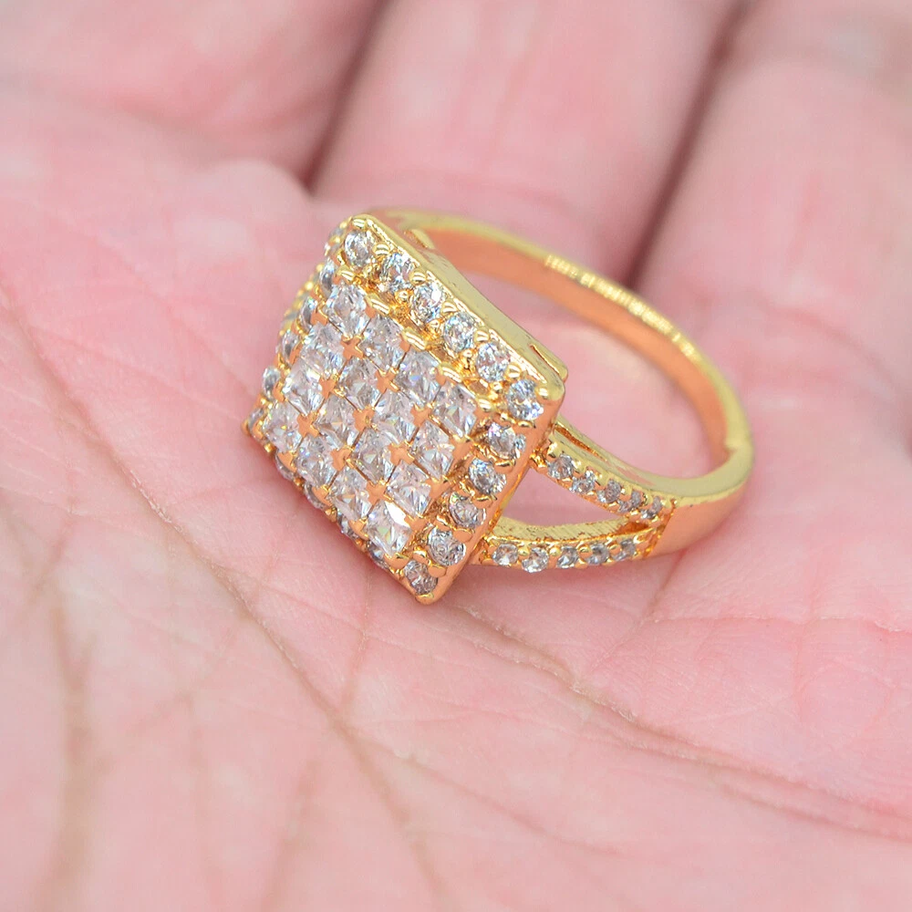 18K Yellow Gold Filled Clear Topaz Women Stylish Square Cocktail