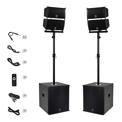 proreck 15'' 6000W P.M.P.O Stereo PA Speaker System Combo Set 4 Line Arrays