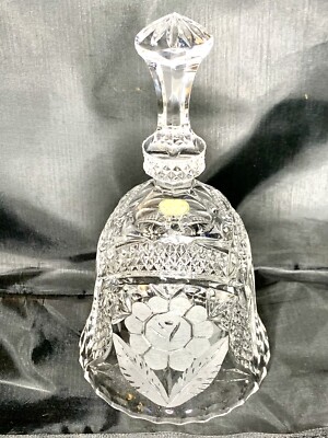Lead Crystal HandBell 7   Tall Etched Flower Scalloped Gorgeous Detail