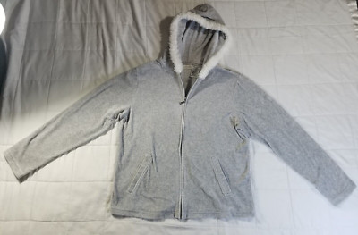 White Stag Medium 8/10 Gray Fur Lined Hood Zip Up Jacket - Fast Shipping - Clean