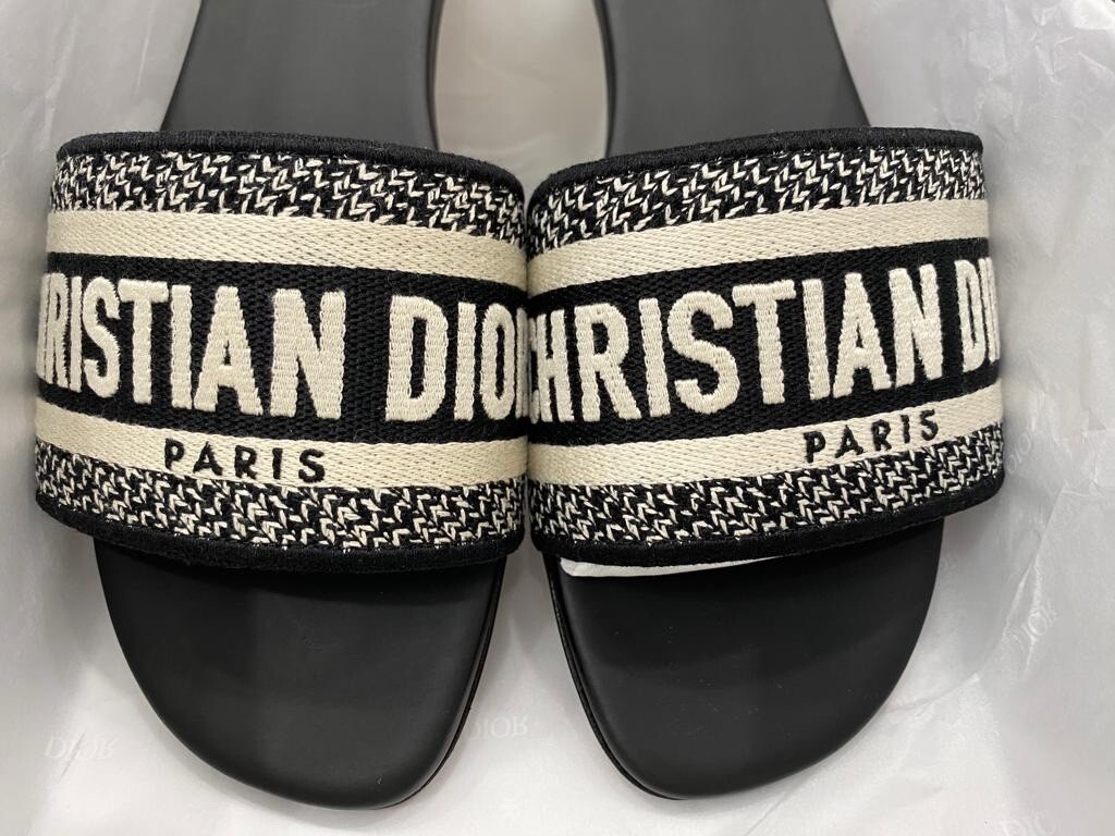 CHRISTIAN DIOR DWAY BLACK NOIR FABRIC SLIDES SANDALS SHOES CHRISTIAN DIOR DWAY BLACK NOIR FABRIC SLIDES SANDALS SHOES