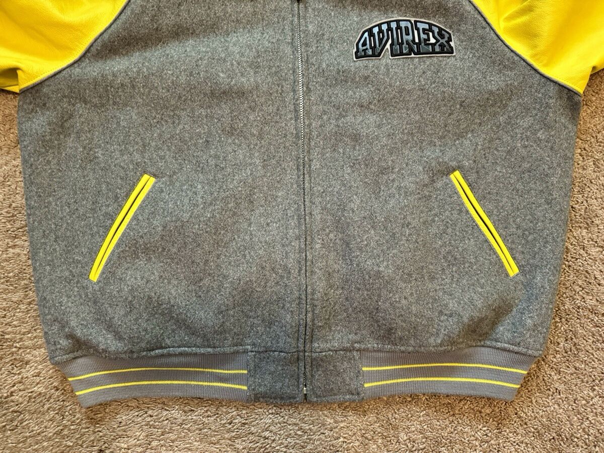 Avirex Stallions Varsity Jacket Wool Leather Yellow Gray Hip Avirex Stallions Varsity Jacket Wool Leather Yellow Gray Hip
