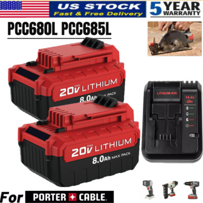 20 Volt Lithium-Ion Battery / Charger for PORTER CABLE 20V Max PCC680L PCC685L