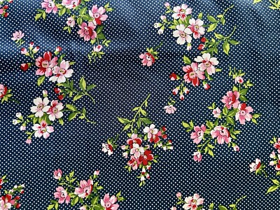 Waverly Fabric Blue Polka Dot Floral Print Pattern BTY