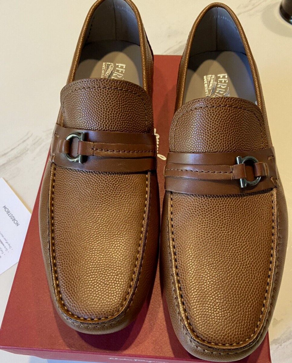 New Salvatore Ferragamo Remar Brown Pebbled Leather Men Driver Shoes 7 $595  | eBay