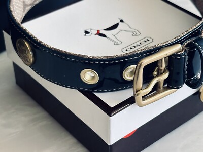 NEW COACH DOG COLLAR BLUE PATENT LEATHER/SIGNATURE BRASS
