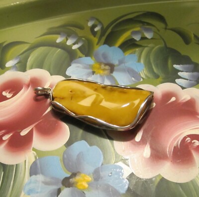 VINTAGE BALTIC AMBER ~STERLING SILVER WRAPPED~BUTTERSCOTCH PENDANT~3.25  in.