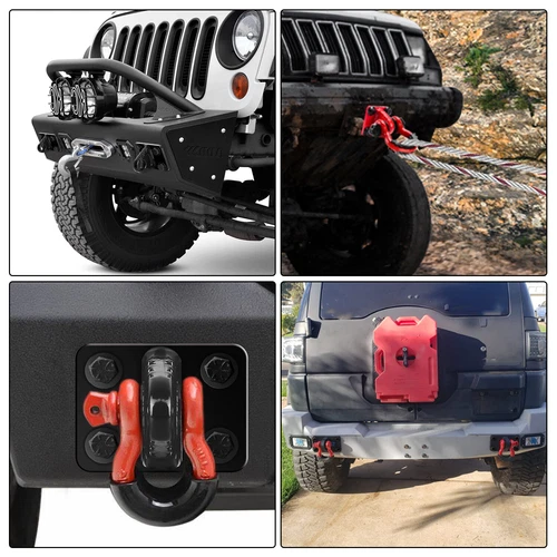 3/4'' D-Ring Shackles w/Backer Plate Bolt on Clevis Bumper Mount Brackets Black - Picture 6 of 11