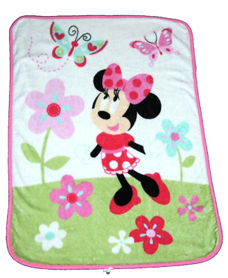 Disney Baby Minnie Mouse Blanket Butterfly Flower Pink Green White Security 