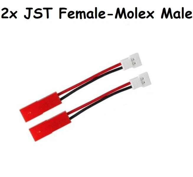 2 or 5 Molex to JST 2-Pin Red Male & Female Connector Adaptor Battery RC UK Made - Image 4 of 4