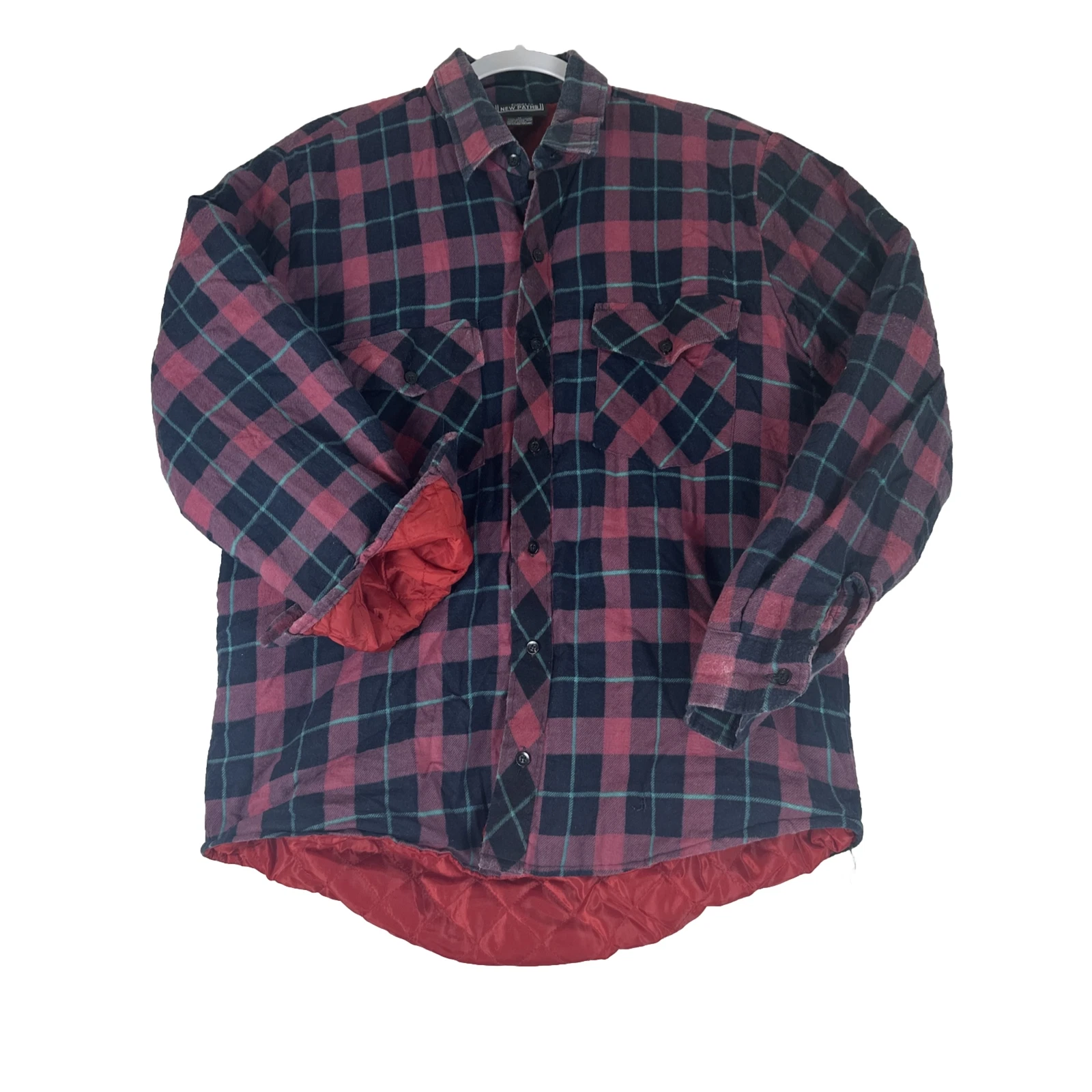 New Path Men's Long Sleeved Shirt Warm Casual Plaid Flannel with Lining Medium