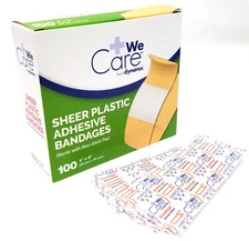 Dynarex Adhesive Strips, 1 X 3 Inch, Plastic, Sheer, Sterile, Box of 100 Pcs