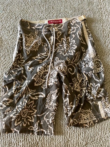VINTAGE Abercrombie Shorts Mens 30 Swim Board Shorts Trunks Beige Floral Cargo