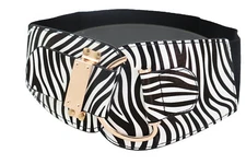 Women Black White Zebra Print Faux Leather Fabric Wide Belt Gold Hook Buckle S M
