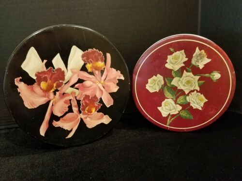 Vintage Tins Lot Helen Harrison Homemade Candies Orchids 10" Red Floral 8.5" - Picture 1 of 12