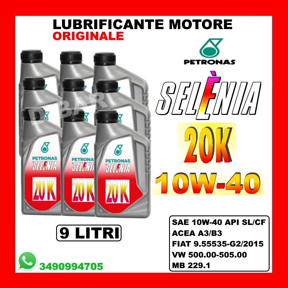 Olej SELENIA 20K 10W40 A3/B3 Api Sl / Cf Fiat 9.55535-G2/2015 9 litrów razem Duże oferty wysyłkowe