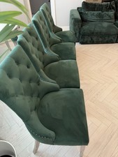 4  Forest green velvet dining chairs chrome legs in Excellent condition.