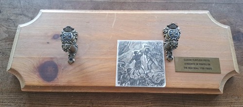 Vintage Flintlock Pistol Gun Rack With Denix Lion Shield Hangers Wall Hanger