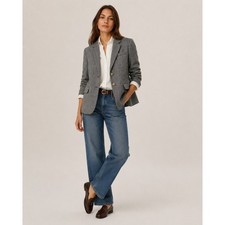 J.Crew Womens Grey Herringbone Wool Blend Blazer Gold Crest Buttons Size 6 E0350