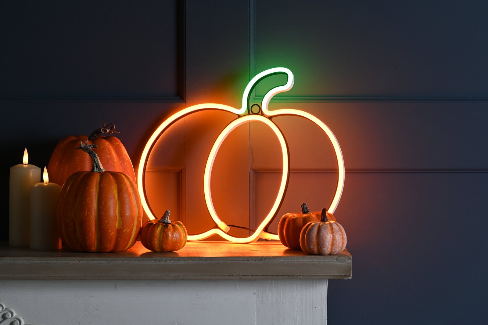Festive Halloween 33cm Lit Neon Flex pumpkin - Yellow/GreenAutumn Decorations