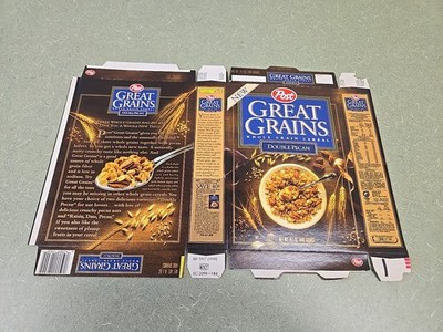 *NEW* 1990 Post Great Grains Double Pecan Cereal Box, NOS