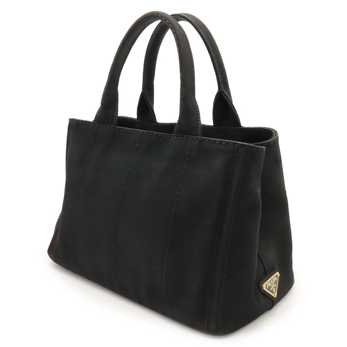 PRADA CANAPA Tote Bag Handbag Canvas NERO Black Gold Hardware Shoulder Strap Mis thumbnail 2