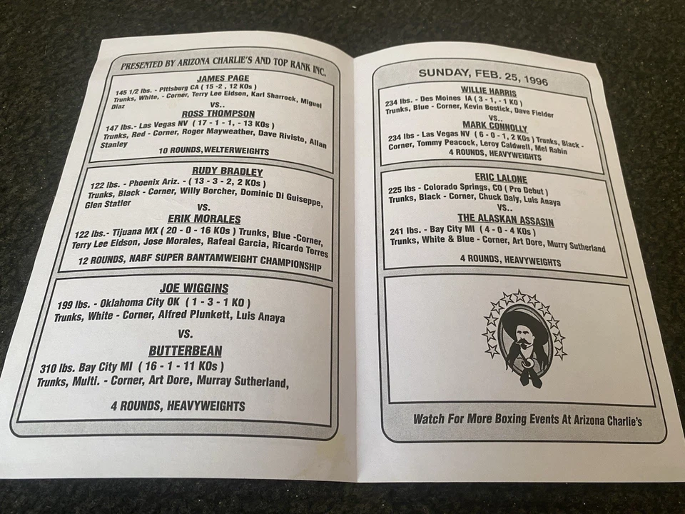 Butterbean Vs. Joe Wiggins Feb 25, 1996 Boxing at Arizona Charlie’s + Autograph - Image 3 of 4