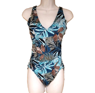 Aqua Green Floral Tropical Cinch One Piece Swimsuit Sz XL Multi Color Padded