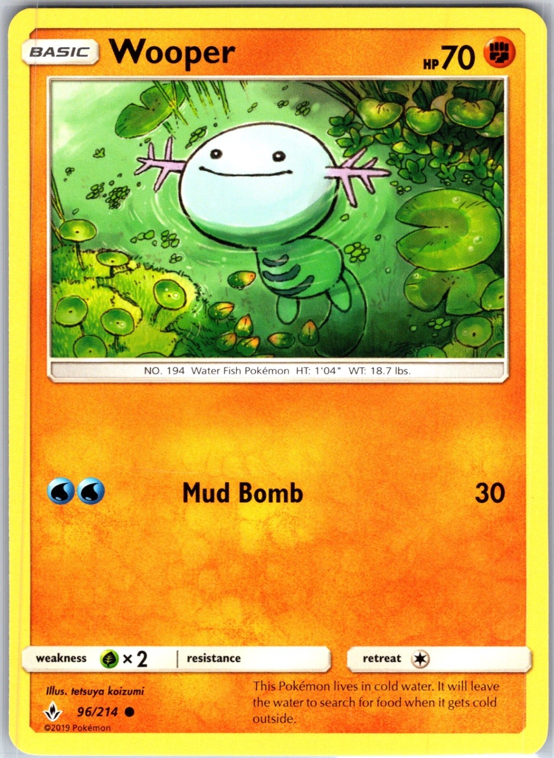 Wooper 96/214 Common Regular Card SM - Unbroken Bonds Pokemon TCG LP