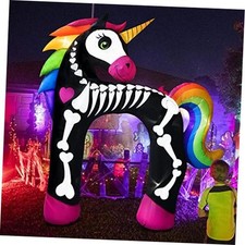 11FT Giant Halloween Inflatables Arch, Rainbow Skeleton Unicorn Decoration