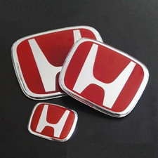 Front Rear Steering Badge 3pcs Red H Emblem Fit For Honda 2022-26 Civic Sedan