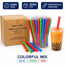 Boba Straws 2000 Count Individually Wrapped 12mm Wide Bubble Tea Straws