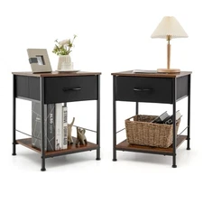 2 PCS Nightstand Bedside Table Coffee Table Entryway Table Industrial Brown