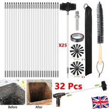 32x Flexible Chimney Sweep Set Flue Sweeping Brush & Rod Kit Soot Cleaning Rods
