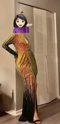 Fashion Nova Multicolor Sequin Gown Dress Long Sleeve V-Neck Zip XL. M-L |  eBay