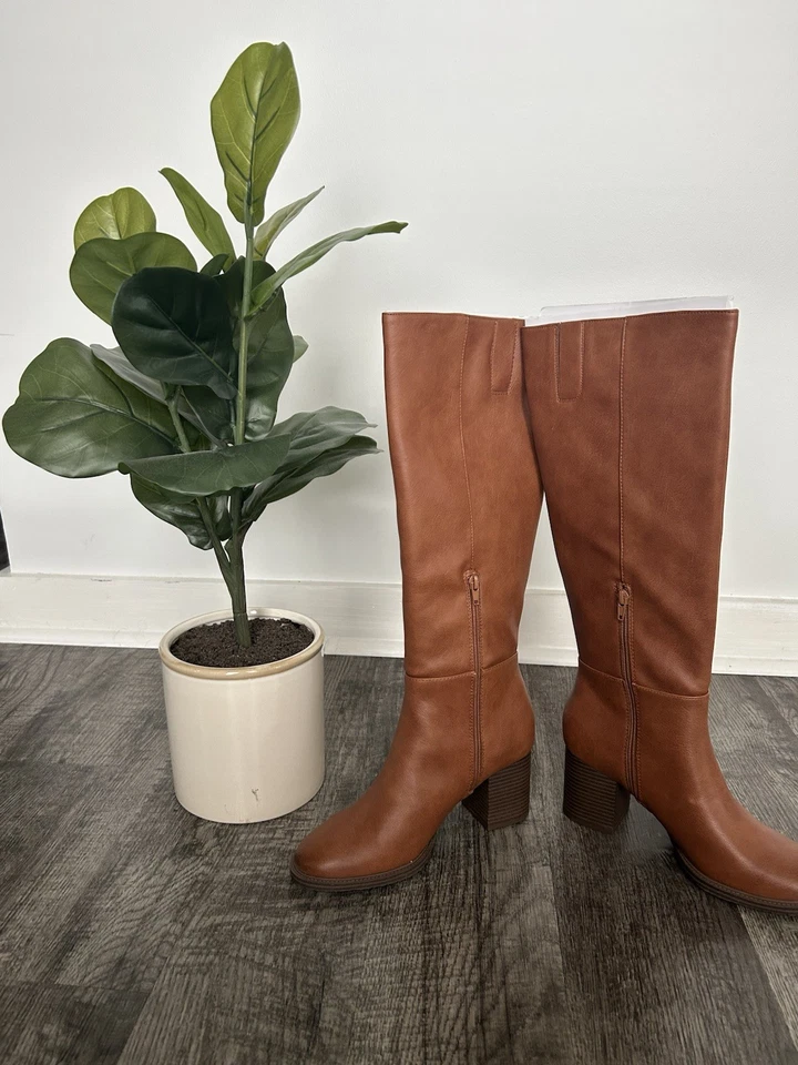 Botas de cuero coñac Zodiac Riona para mujer talla 9 - media pantorrilla, cierre de cremallera Foto 2 de 4