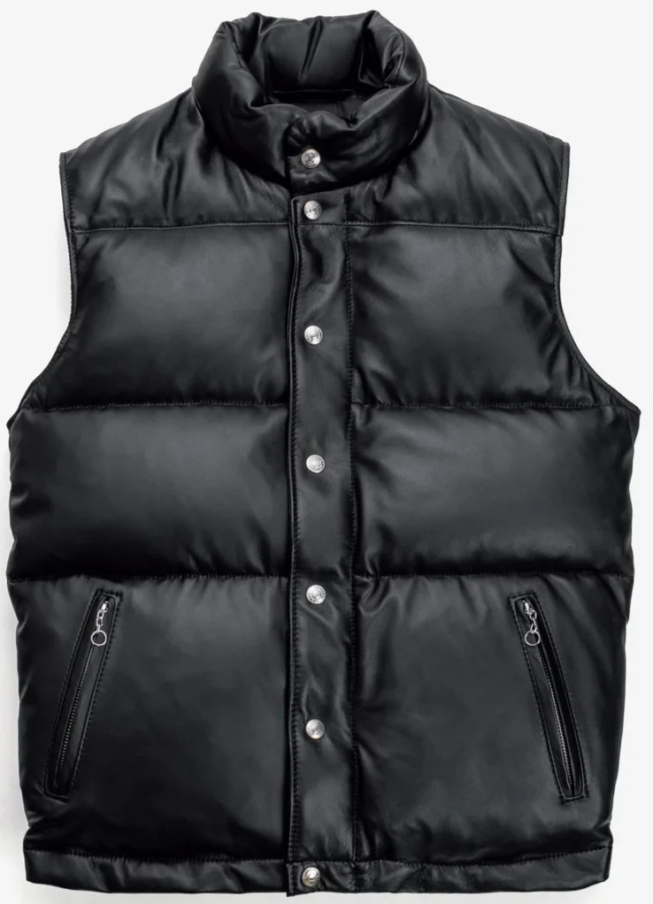 Schott NYC Men's Black Leather Puffer Vest Down Padded Gilet Winter Jacket S-XL