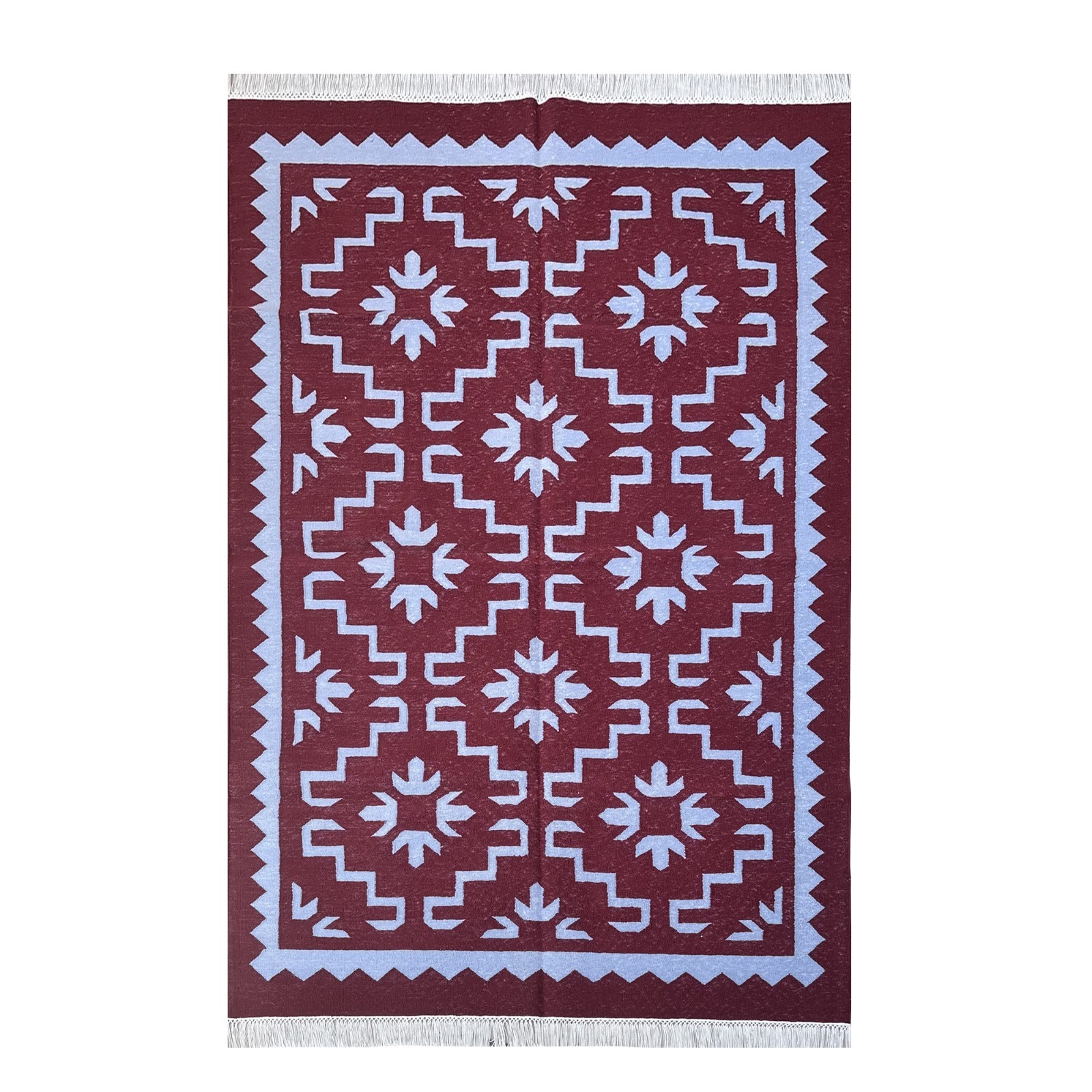 Cotton Kilim Flatweave Rug 4x6 ft Traditional Woven Carpet with Geometric Design  