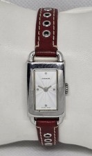 Women's Coach Petite Tank Silver Tone Red Leather Strap Watch 0219 14