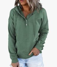 New Womens Green Button Collar Hoodie- Large  37 