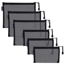 HRX Package Nylon Mesh Cosmetic Zipper Bags, 6PCS Black Makeup A5, A6, 