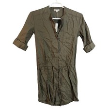 NWT JAMES PERSE Olive Green Linen Drawstring Shirt Dress Size 2