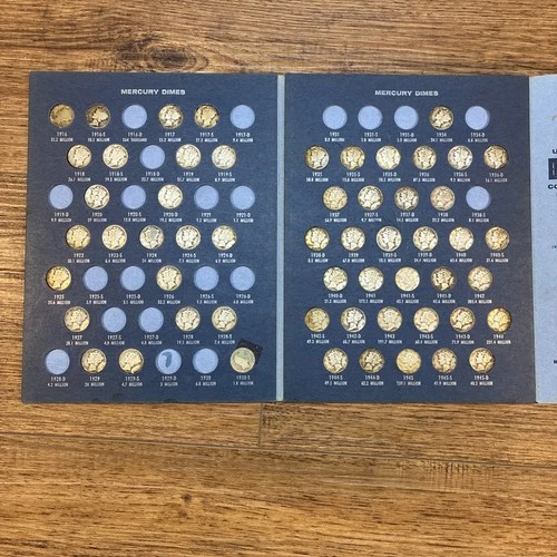 Vintage Mercury Head Dimes Whitman Album 56 Coin Set  See Pics