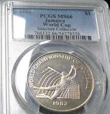 1982 Jamaica $1 World Cup Sanchez Collection TOP POP ---- PCGS MS-66 ---- #647C